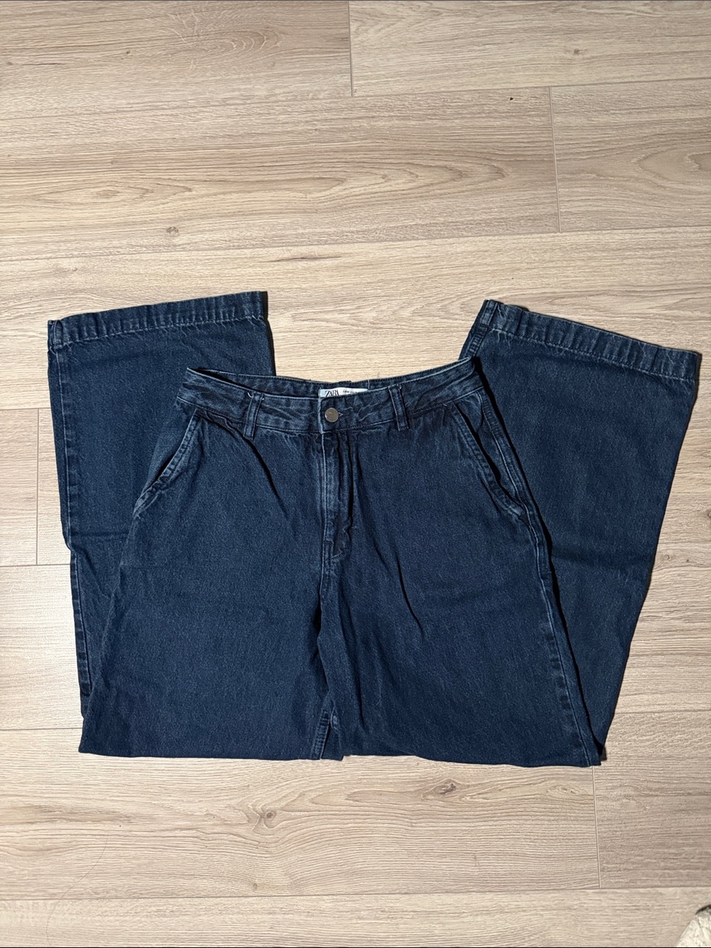 Zara Women's Dark Blue Wide Leg Jeans